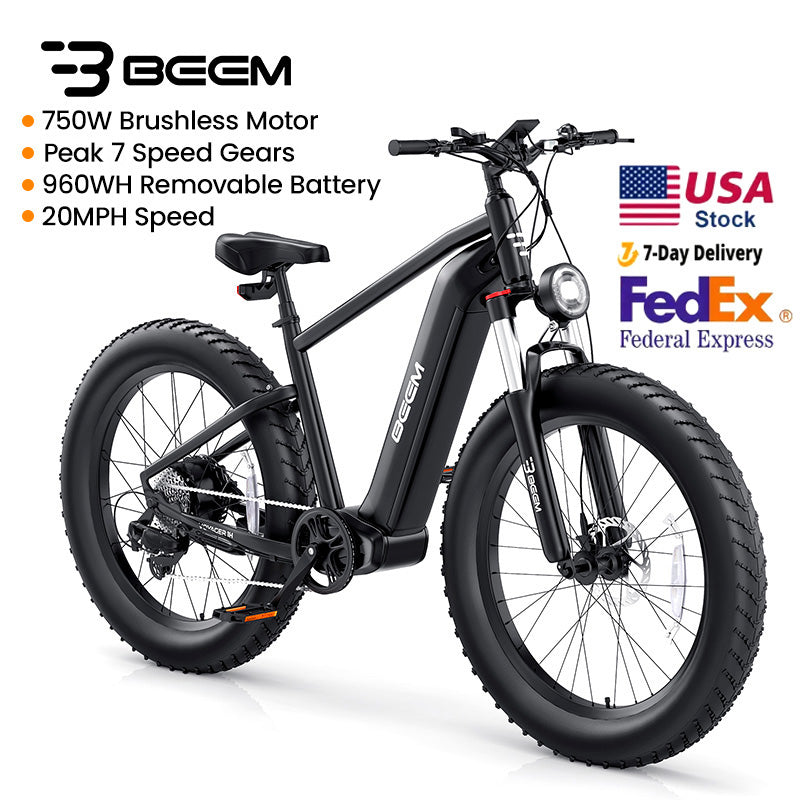 UDON BEEMONE Electric Bike for Adults One-Step, 1000W Motor Electric Bicycle with 26" x 4.0 Fat Tire, 30-80Miles 28MPH E-Bikes 48V/20Ah Removable Battery, 7-Speed 3 Mode Kit